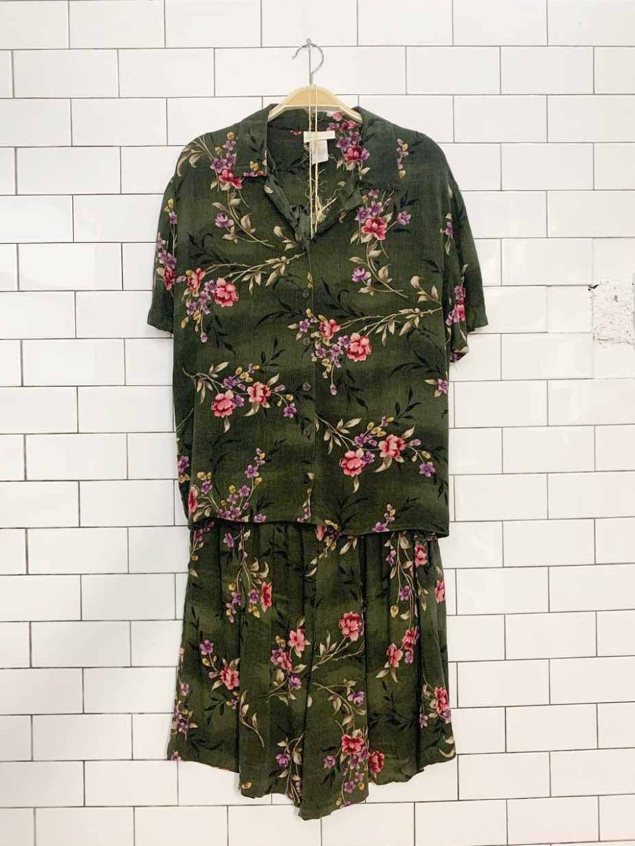 x2 vintage jaclyn & smith floral shirt + shorts resort wear set - good market thrift store