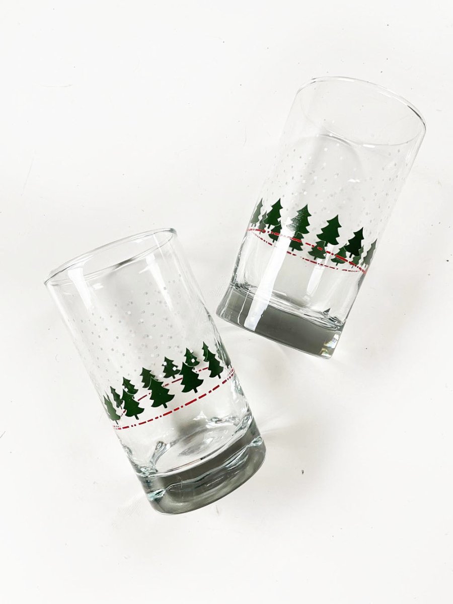 x2 vintage libbey holiday winterland pinch glass tumblers - good market thrift store
