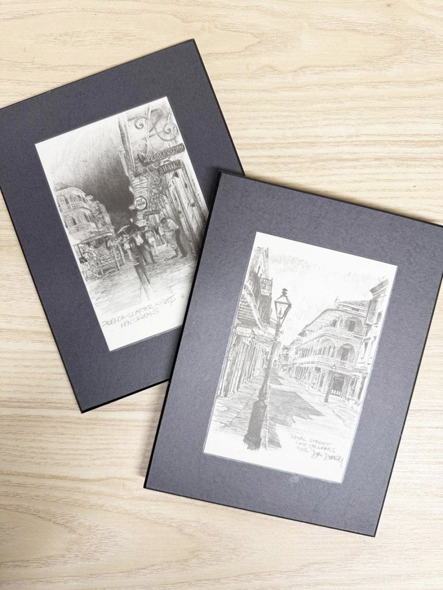 x2 vintage new orleans pencil drawings on wood - good market thrift store