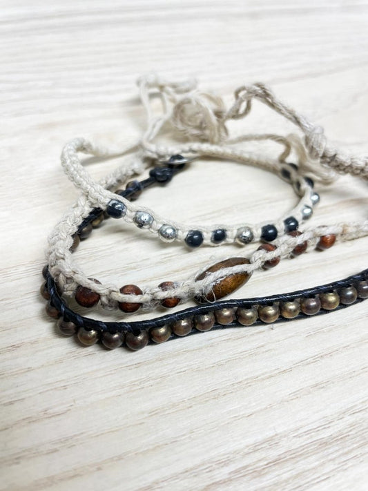 x3 stacked boho beaded bracelets - good market thrift store