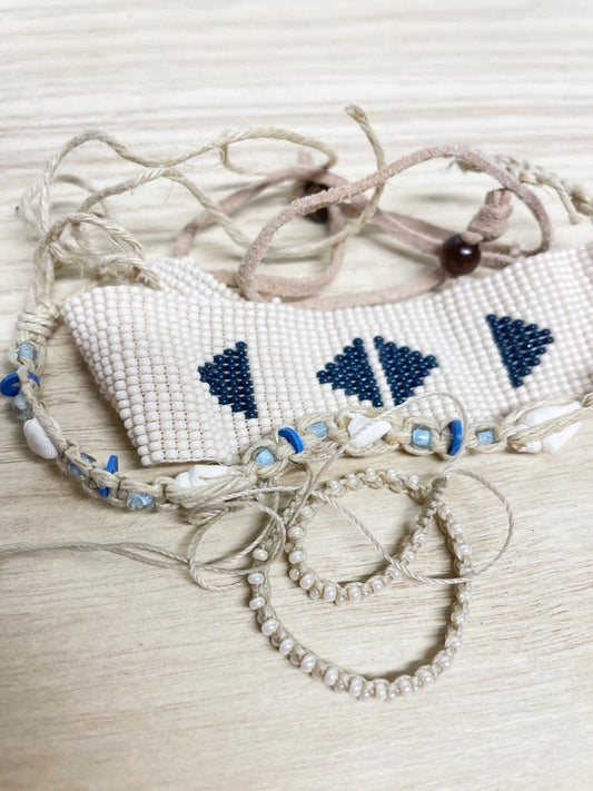 x3 stacked boho beaded bracelets - good market thrift store