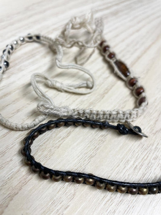 x3 stacked boho beaded bracelets - good market thrift store