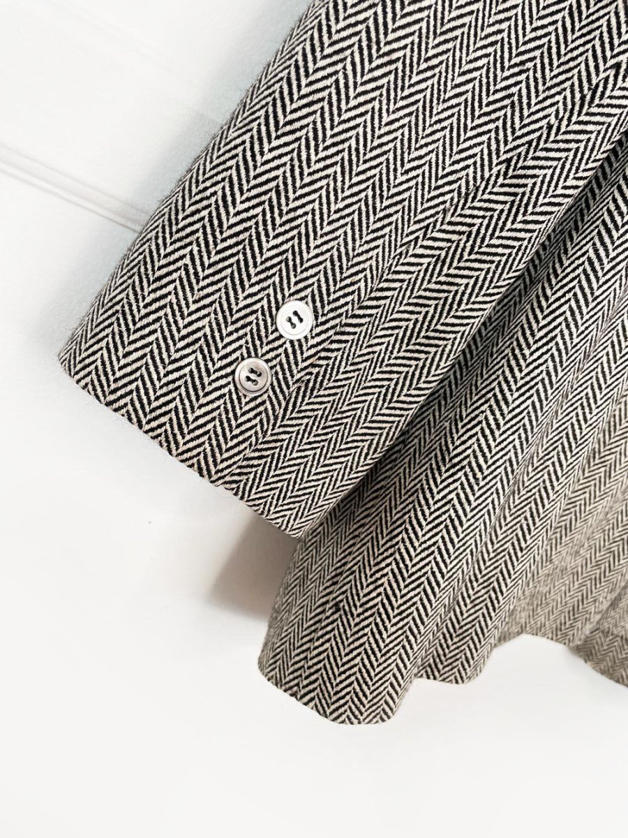 x3 vintage 80s ports silk - wool herringbone suit set | blazer | trousers | midi skirt - good market thrift store