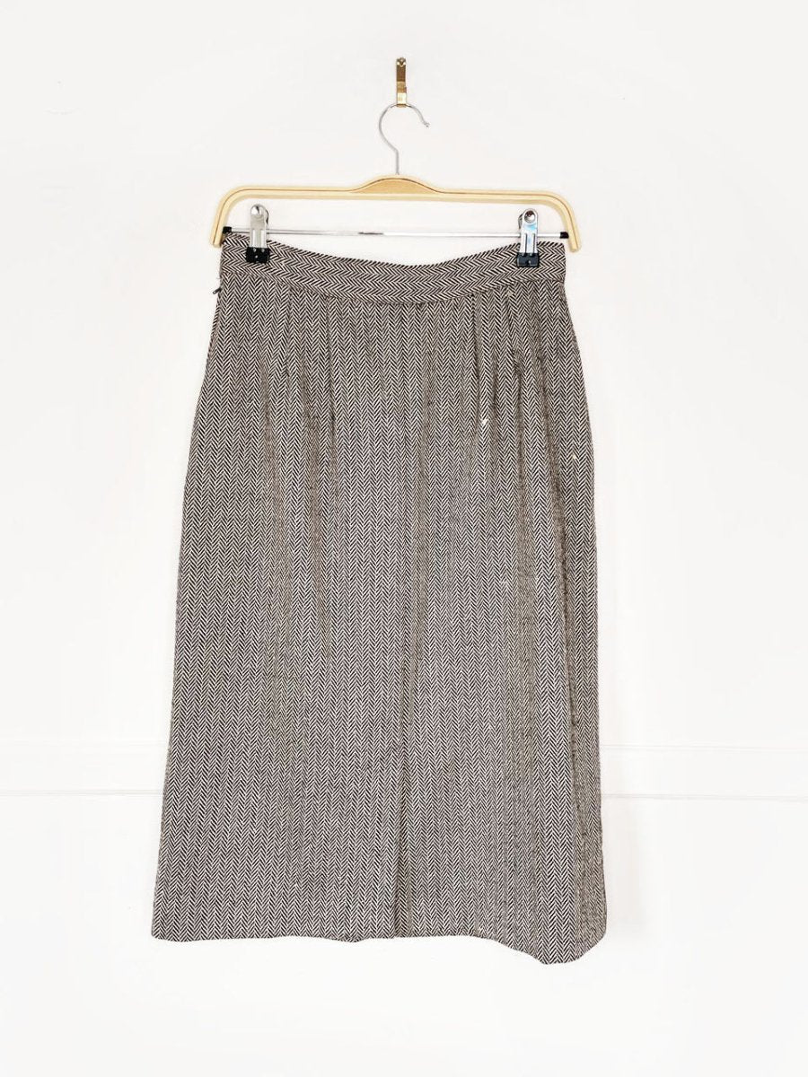 x3 vintage 80s ports silk - wool herringbone suit set | blazer | trousers | midi skirt - good market thrift store