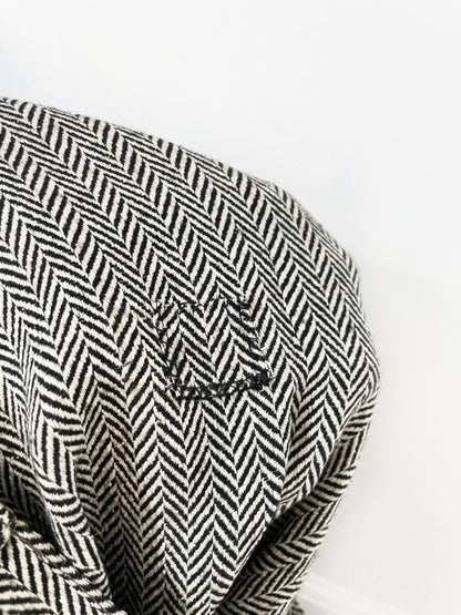 x3 vintage 80s ports silk - wool herringbone suit set | blazer | trousers | midi skirt - good market thrift store