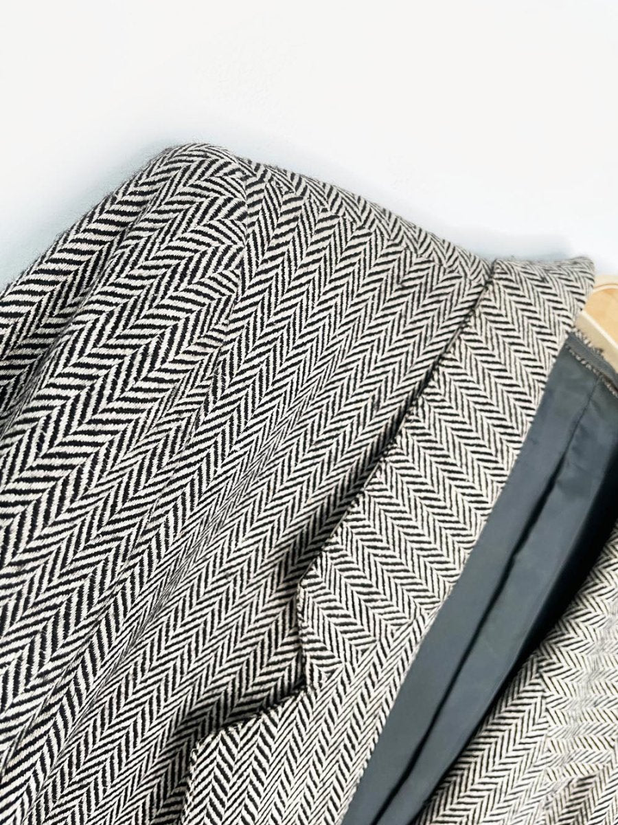 x3 vintage 80s ports silk - wool herringbone suit set | blazer | trousers | midi skirt - good market thrift store