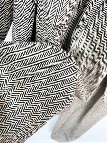 x3 vintage 80s ports silk - wool herringbone suit set | blazer | trousers | midi skirt - good market thrift store