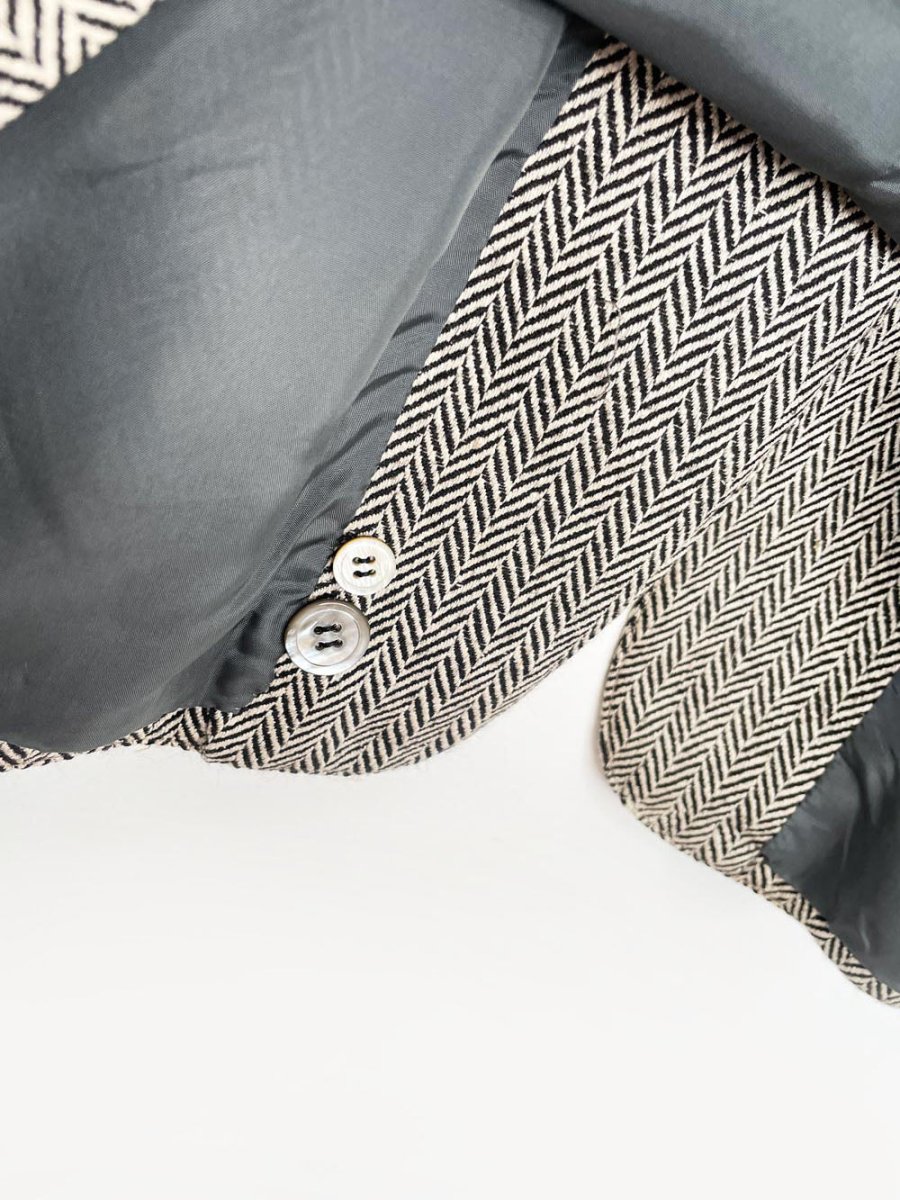 x3 vintage 80s ports silk - wool herringbone suit set | blazer | trousers | midi skirt - good market thrift store