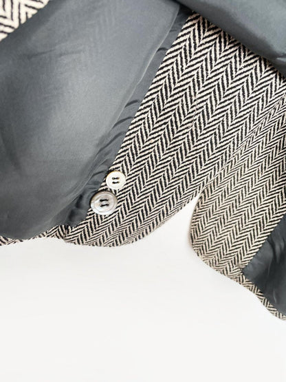 x3 vintage 80s ports silk - wool herringbone suit set | blazer | trousers | midi skirt - good market thrift store