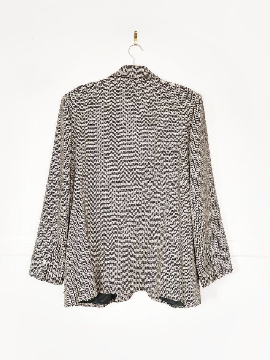 x3 vintage 80s ports silk - wool herringbone suit set | blazer | trousers | midi skirt - good market thrift store