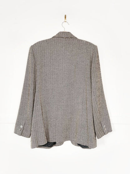 x3 vintage 80s ports silk - wool herringbone suit set | blazer | trousers | midi skirt - good market thrift store