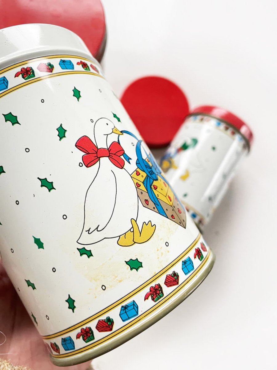 x3 vintage holiday geese stacking round tins - good market thrift store