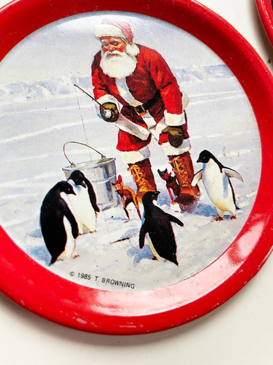 x4 vintage 80s coca - cola tin coasters - good market thrift store