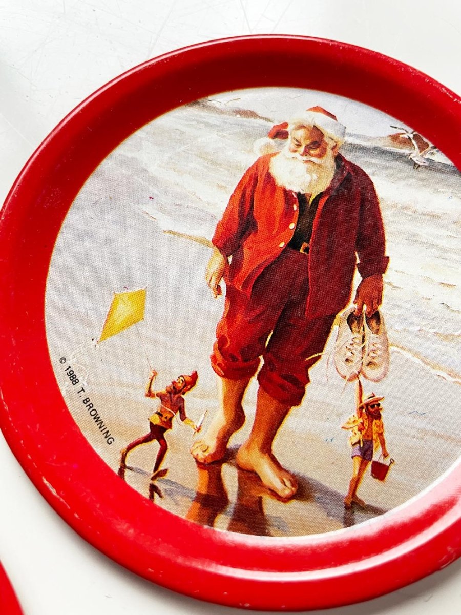 x4 vintage 80s coca - cola tin coasters - good market thrift store