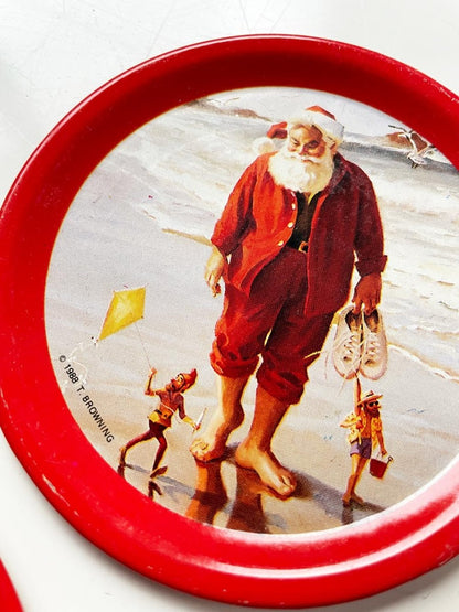 x4 vintage 80s coca - cola tin coasters - good market thrift store