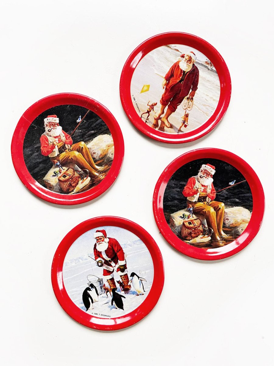 x4 vintage 80s coca - cola tin coasters - good market thrift store