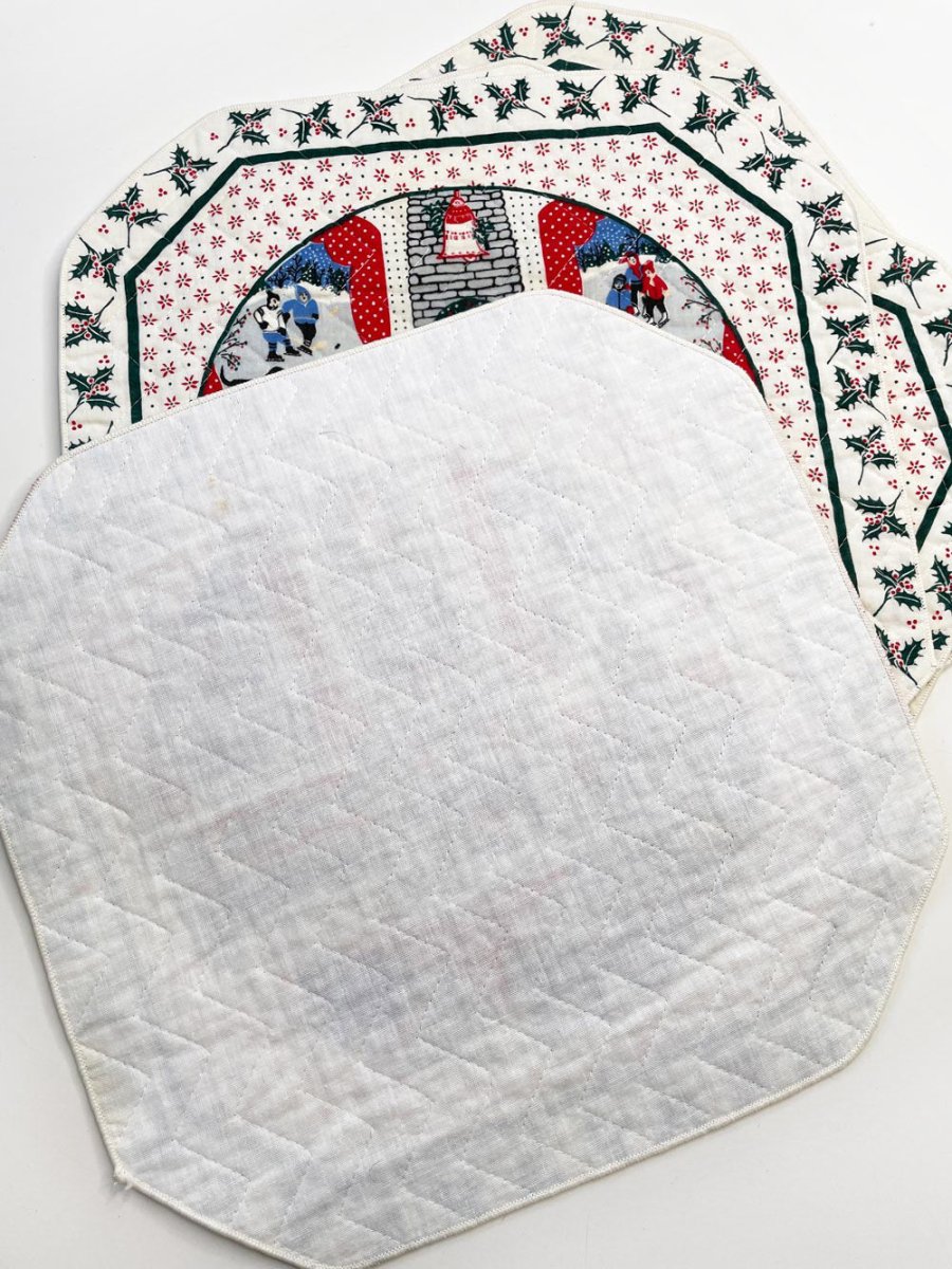 x4 vintage 80s quilted square holiday scene placemats - good market thrift store