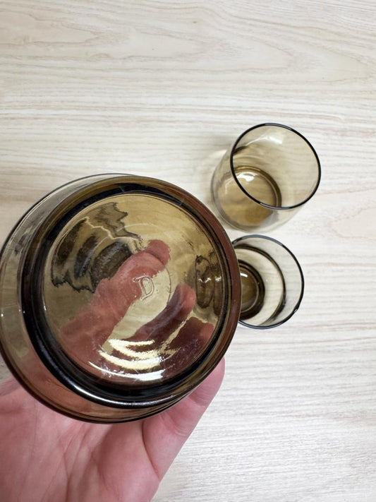 x4 vintage dominion smoke glass stackable short glasses - good market thrift store