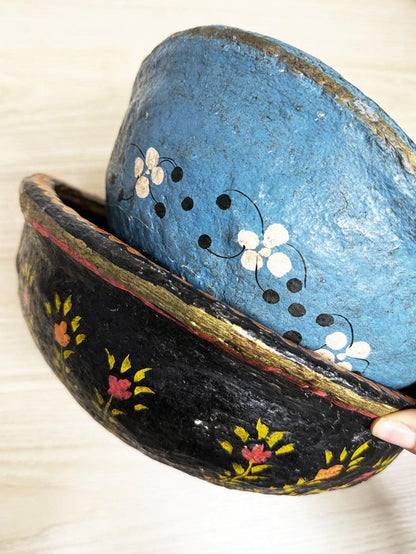 x4 vintage handmade paper mache painted nesting bowls - good market thrift store