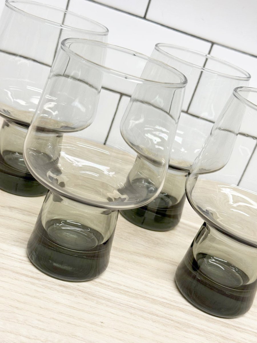 x4 vintage libbey mcm smokey stemmed drinking glasses - good market thrift store