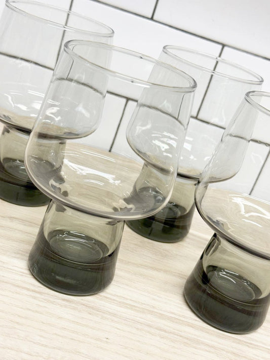 x4 vintage libbey mcm smokey stemmed drinking glasses - good market thrift store