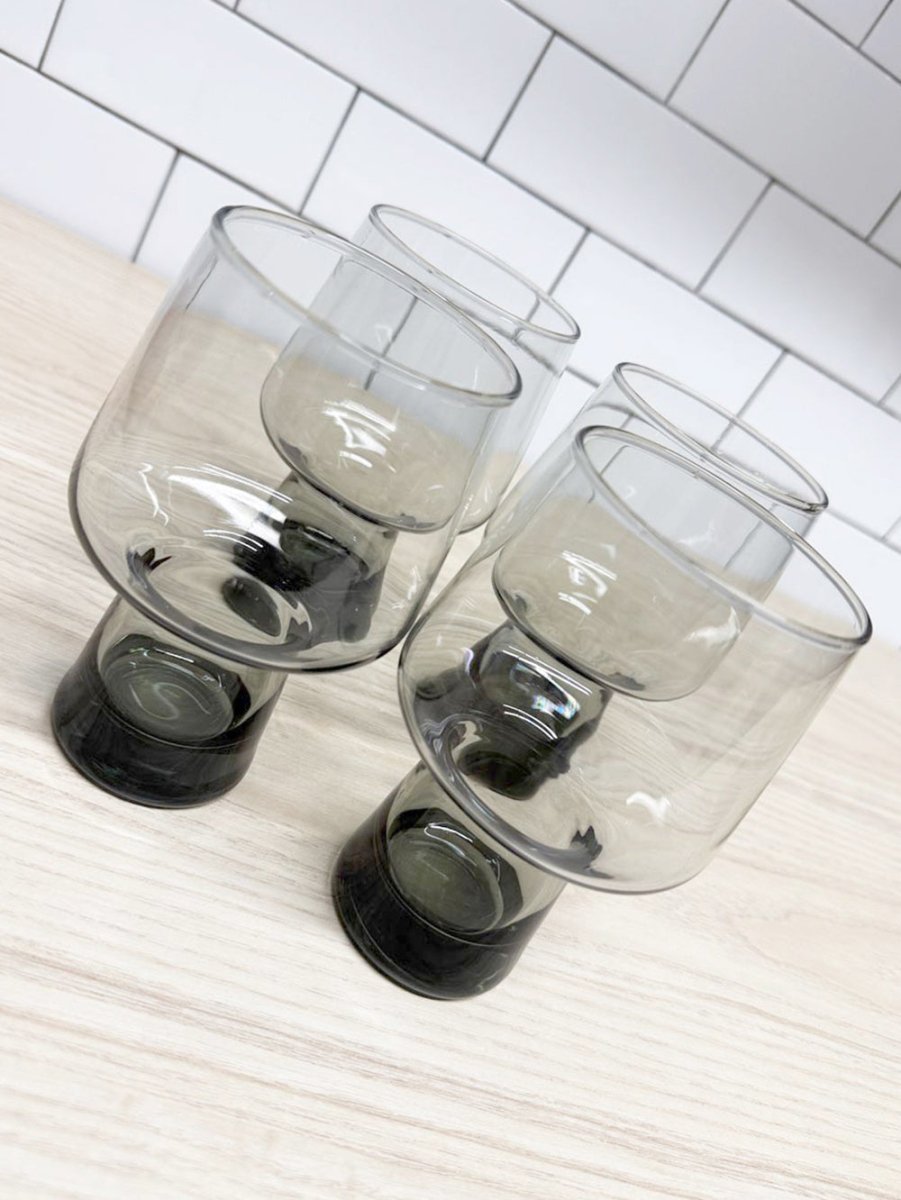 x4 vintage libbey mcm smokey stemmed drinking glasses - good market thrift store