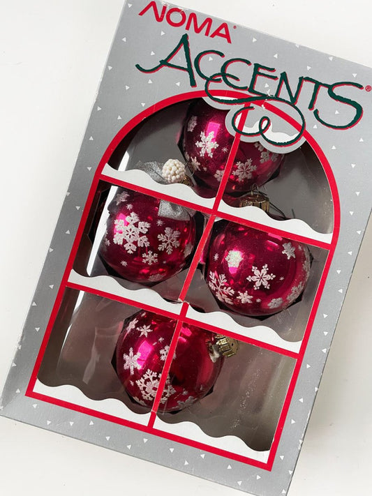x4 vintage noma snowflake dusted pink glass ornaments - good market thrift store