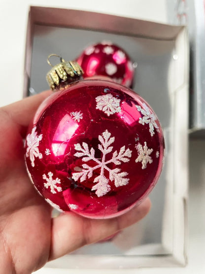 x4 vintage noma snowflake dusted pink glass ornaments - good market thrift store