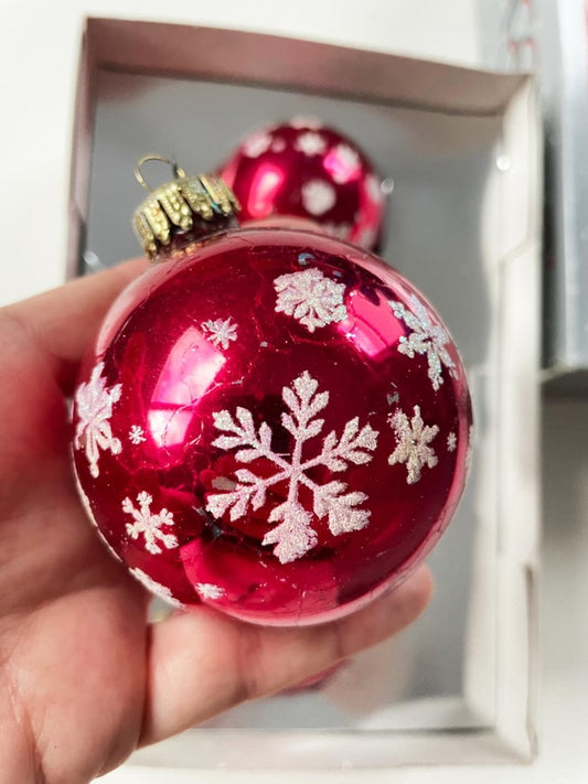 x4 vintage noma snowflake dusted pink glass ornaments - good market thrift store