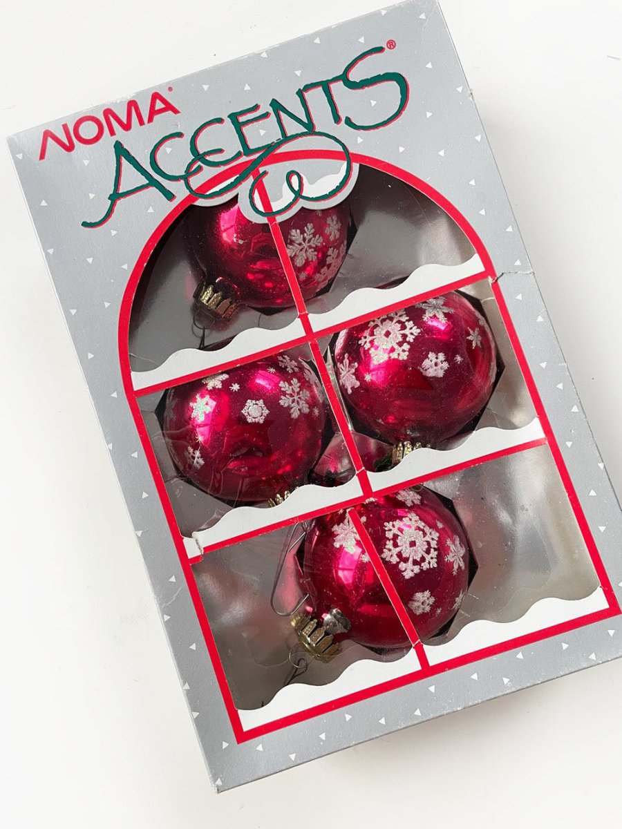 x4 vintage noma snowflake dusted pink glass ornaments - good market thrift store