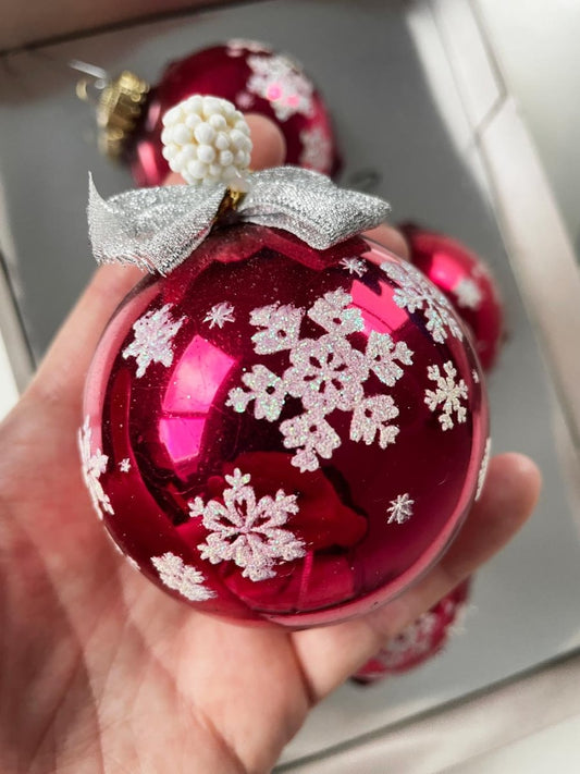 x4 vintage noma snowflake dusted pink glass ornaments - good market thrift store