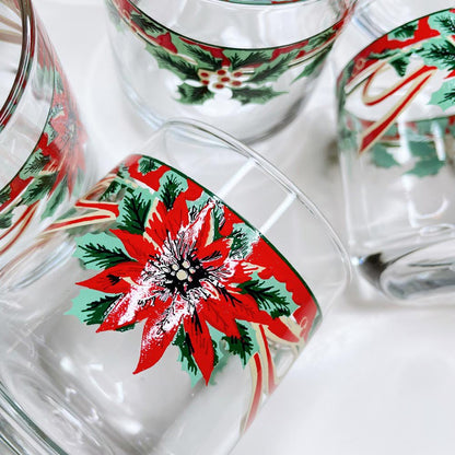 x4 vintage poinsettia short tumblers - good market thrift store