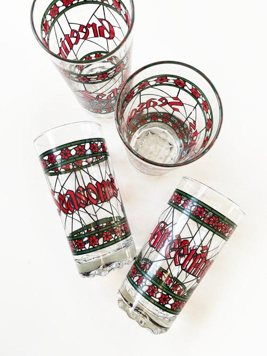 x4 vintage seasons greetings stained glass tumblers - good market thrift store