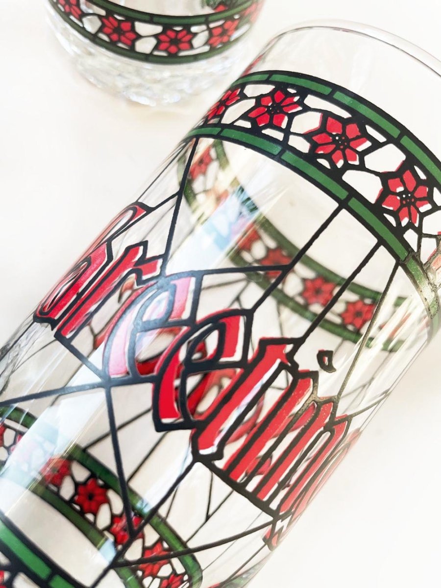 x4 vintage seasons greetings stained glass tumblers - good market thrift store