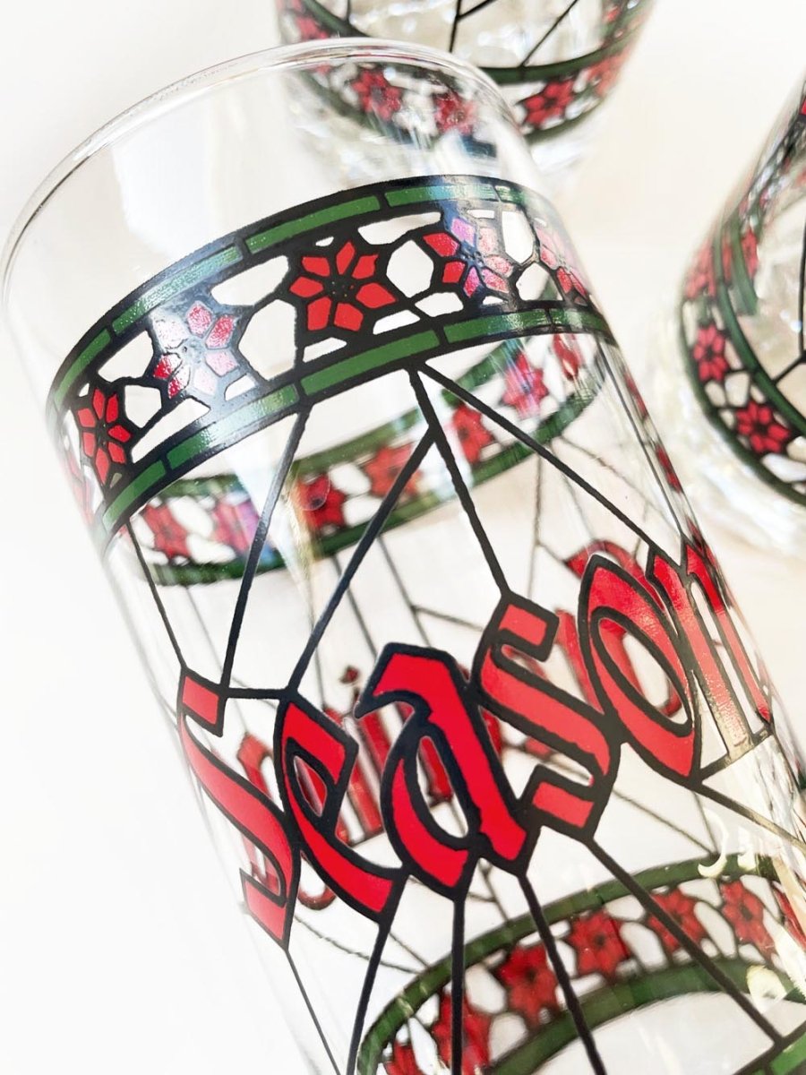 x4 vintage seasons greetings stained glass tumblers - good market thrift store