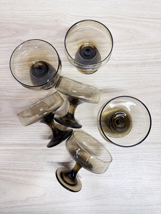 x6 vintage libby smoke glass coupe champagne glassware - good market thrift store