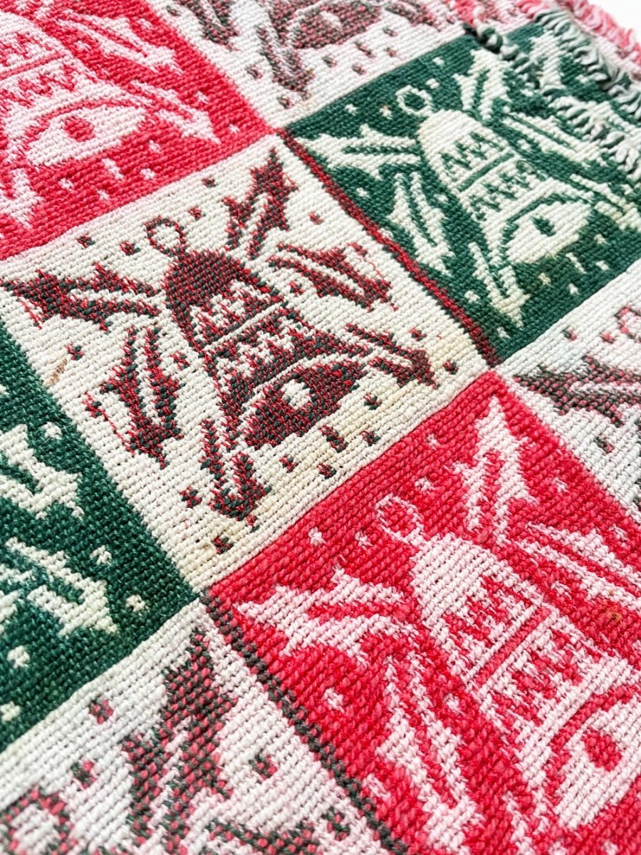 x6 vintage woven festive bells placemats | hand - bound edge - good market thrift store