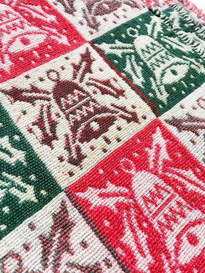 x6 vintage woven festive bells placemats | hand - bound edge - good market thrift store
