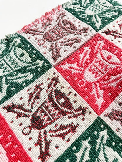 x6 vintage woven festive bells placemats | hand - bound edge - good market thrift store