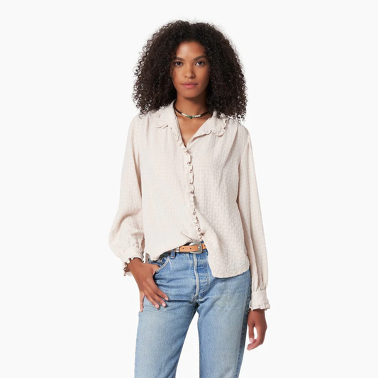 xirena hale textured ruffled shirt in opal - size small