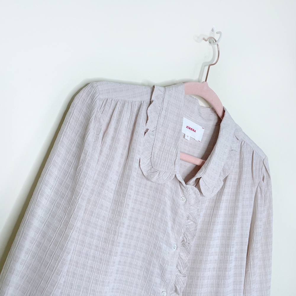 xirena hale textured ruffled shirt in opal - size small