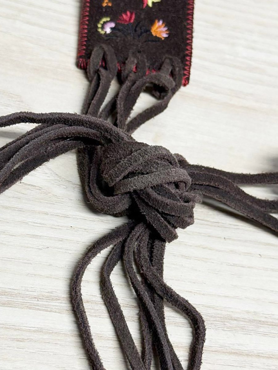 y2k AE boho suede flower embroidered tie belt | american eagle - good market thrift store