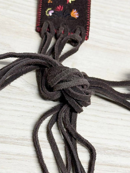 y2k AE boho suede flower embroidered tie belt | american eagle - good market thrift store