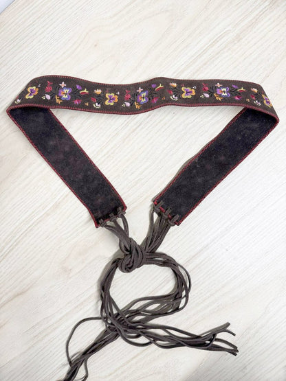 y2k AE boho suede flower embroidered tie belt | american eagle - good market thrift store