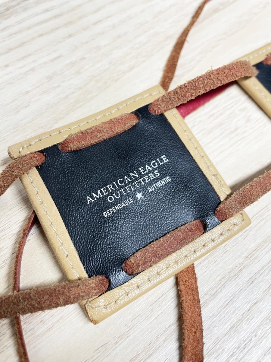 y2k american eagle leather patchwork medallion tie belt - good market thrift store
