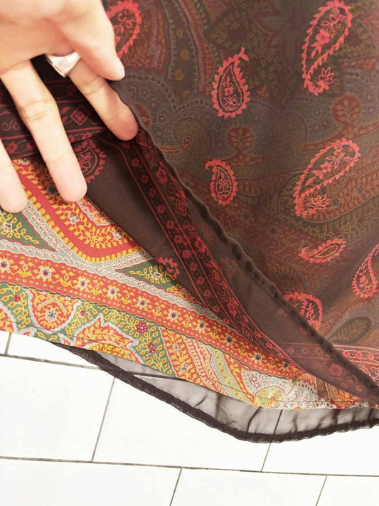 y2k apostrophe paisley chiffon knee - length skirt - good market thrift store