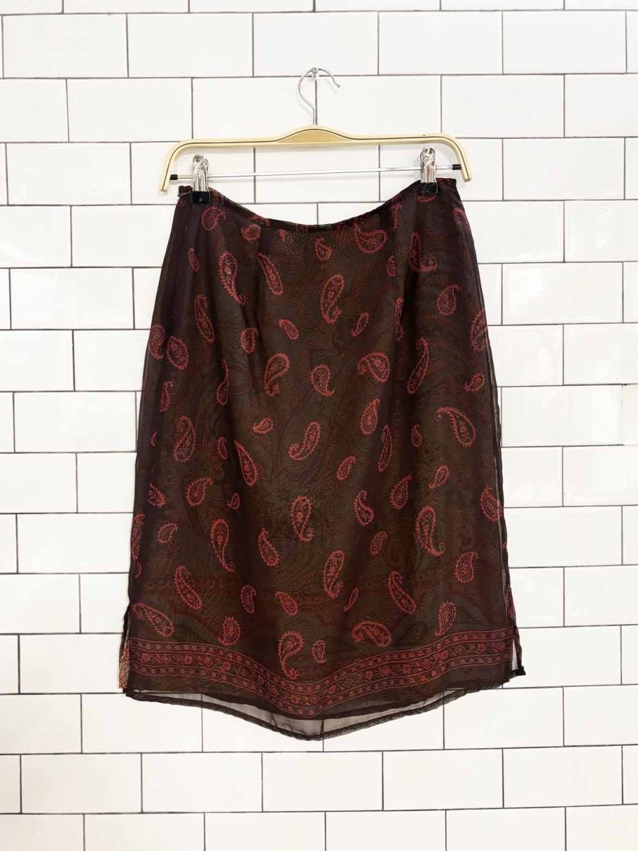 y2k apostrophe paisley chiffon knee - length skirt - good market thrift store