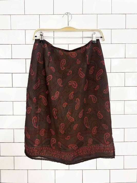 y2k apostrophe paisley chiffon knee - length skirt - good market thrift store