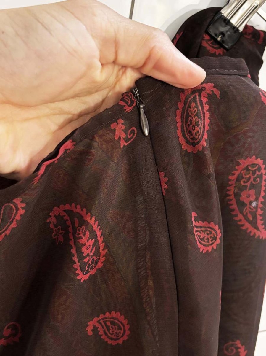 y2k apostrophe paisley chiffon knee - length skirt - good market thrift store