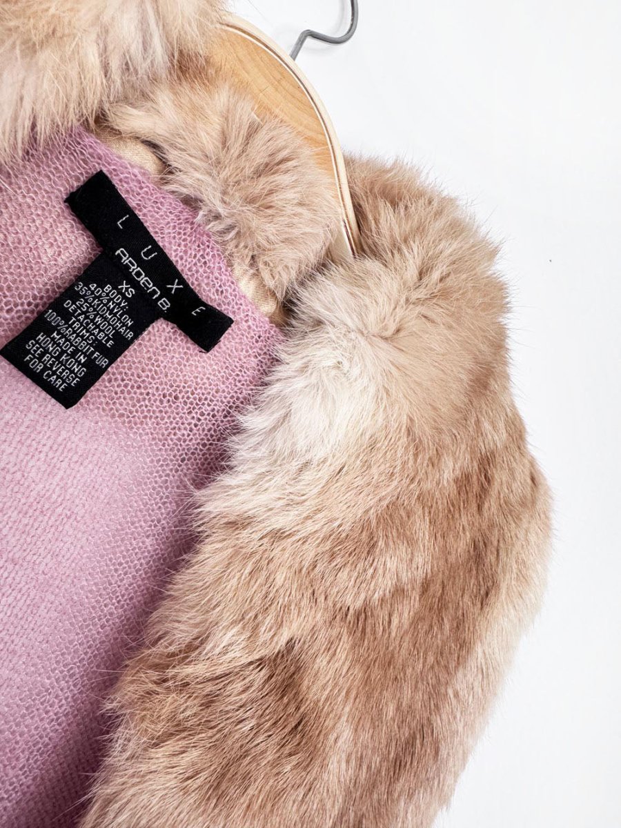 y2k arden b luxe rabbit fur collar mohair-wool knit cardigan - good market thrift store